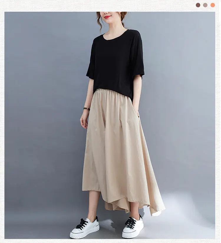 Women Wide Leg Culottes Black 2025 Summer — feature 13