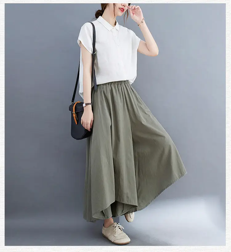 Women Wide Leg Culottes Black 2025 Summer — feature 19