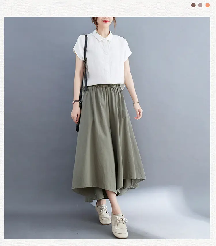 Women Wide Leg Culottes Black 2025 Summer — feature 20