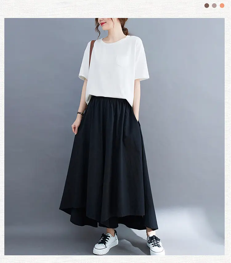 Women Wide Leg Culottes Black 2025 Summer — feature 26