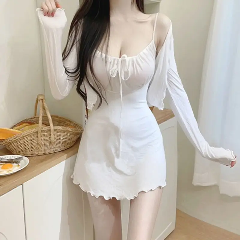 White Slim Fit Two-Piece Nightwear Set for Women - Image 8