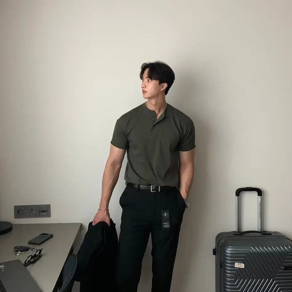 Men's American Style Polo Shirt Olive Green Short Sleeve - Image 6