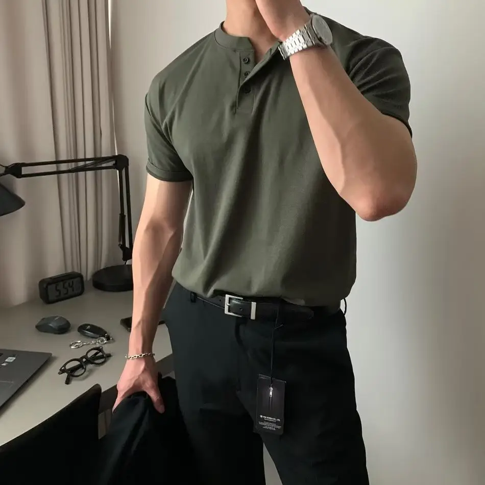 Men's American Style Polo Shirt Olive Green Short Sleeve — feature 10