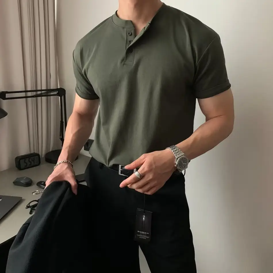 Men's American Style Polo Shirt Olive Green Short Sleeve — feature 11