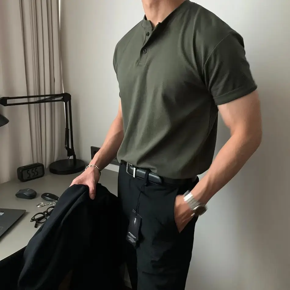 Men's American Style Polo Shirt Olive Green Short Sleeve — feature 13