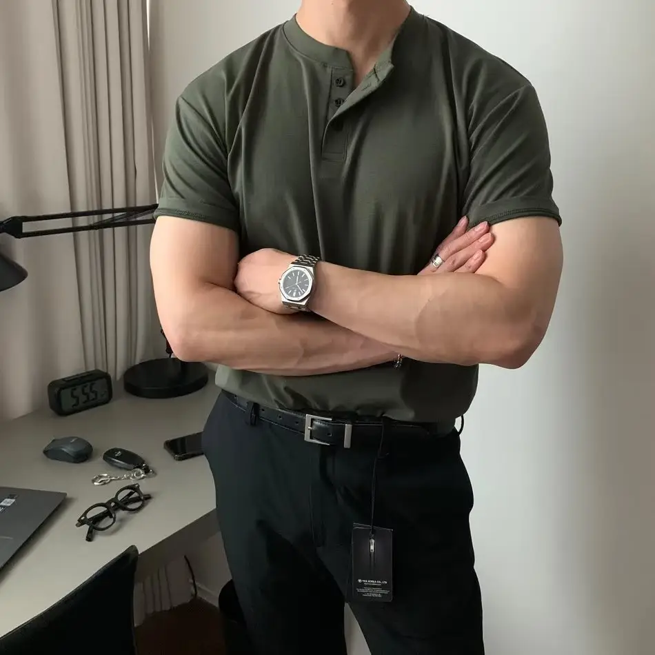 Men's American Style Polo Shirt Olive Green Short Sleeve — feature 14