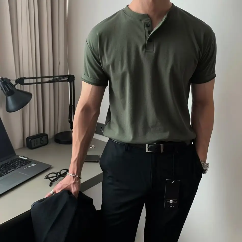 Men's American Style Polo Shirt Olive Green Short Sleeve — feature 6