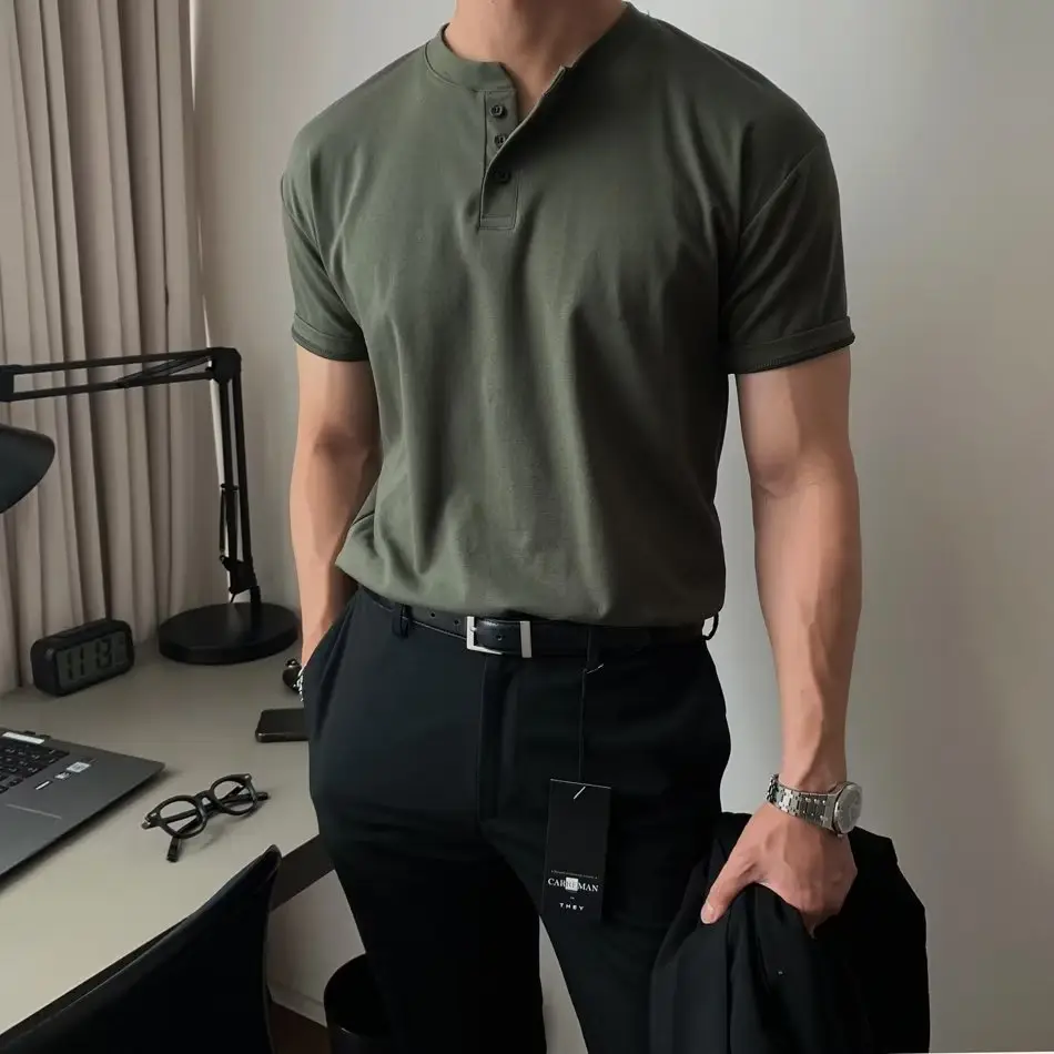 Men's American Style Polo Shirt Olive Green Short Sleeve — feature 7