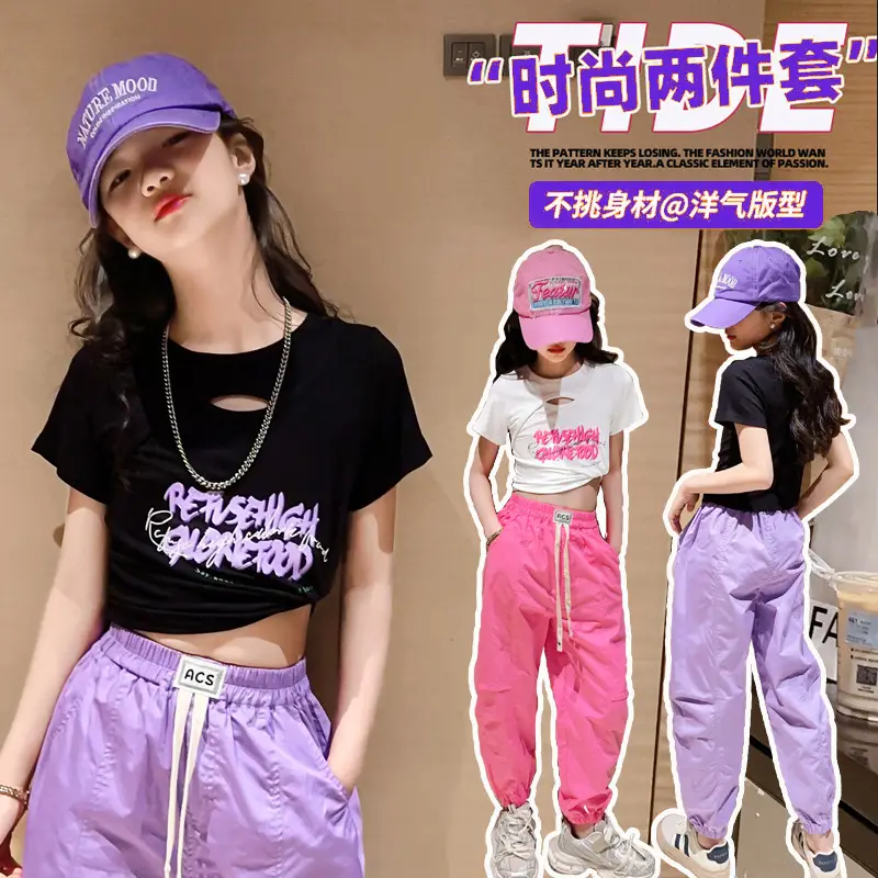 Girls Hip-Hop Dance Suit Pink Crop Top High Heel Hat - Image 6