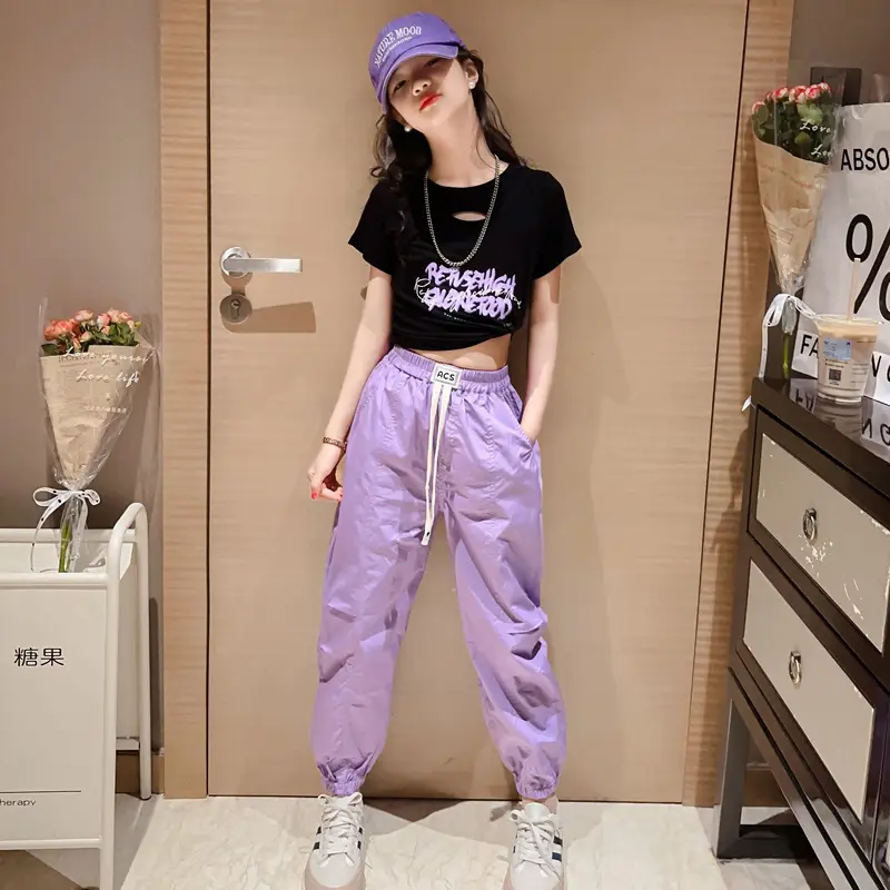 Girls Hip-Hop Dance Suit Pink Crop Top High Heel Hat - Image 7