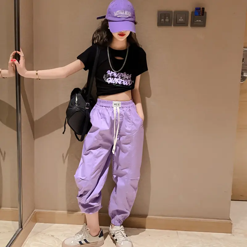 Girls Hip-Hop Dance Suit Pink Crop Top High Heel Hat - Image 8