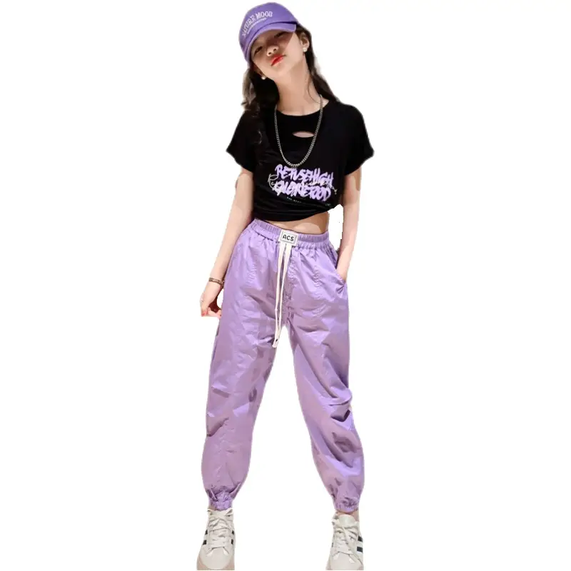 Girls Hip-Hop Dance Suit Pink Crop Top High Heel Hat - Image 10