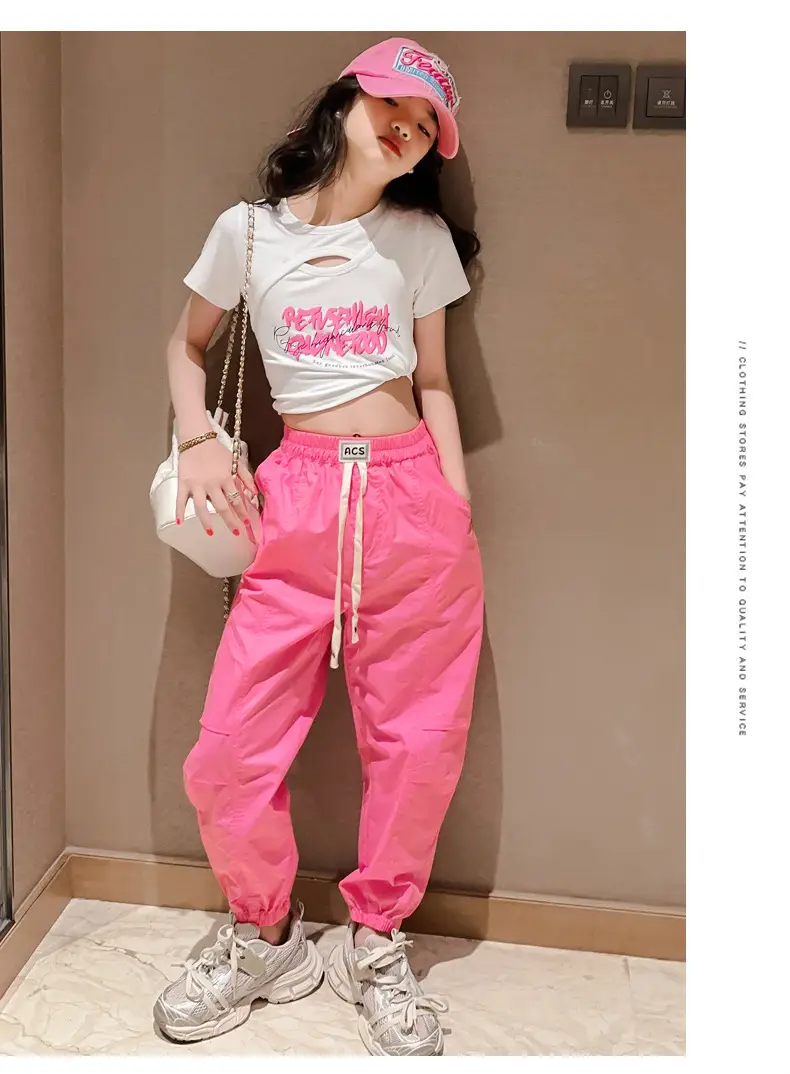 Girls Hip-Hop Dance Suit Pink Crop Top High Heel Hat — feature 12