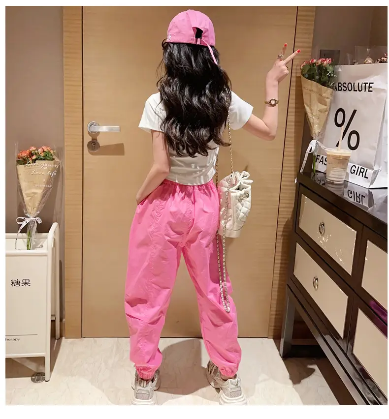 Girls Hip-Hop Dance Suit Pink Crop Top High Heel Hat — feature 15