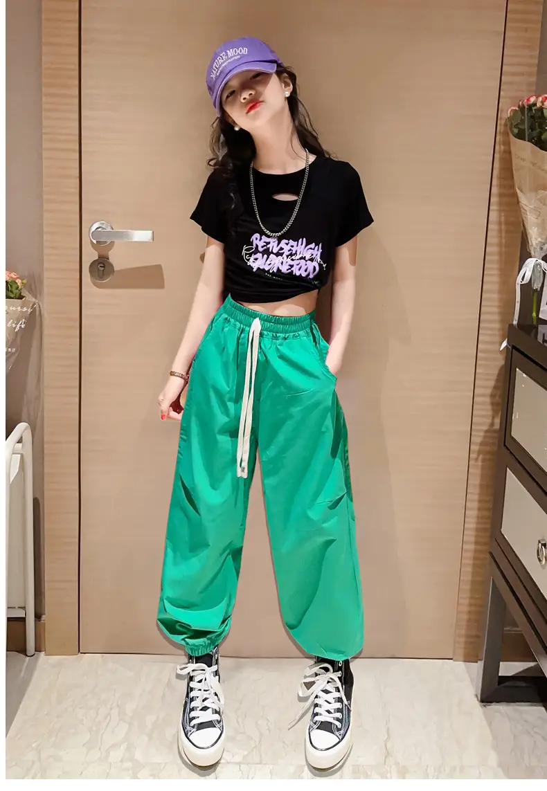 Girls Hip-Hop Dance Suit Pink Crop Top High Heel Hat — feature 16