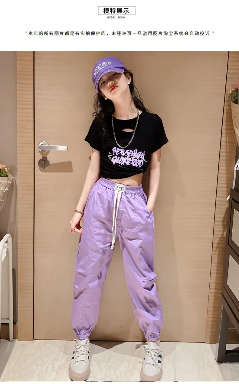Girls Hip-Hop Dance Suit Pink Crop Top High Heel Hat — feature 5
