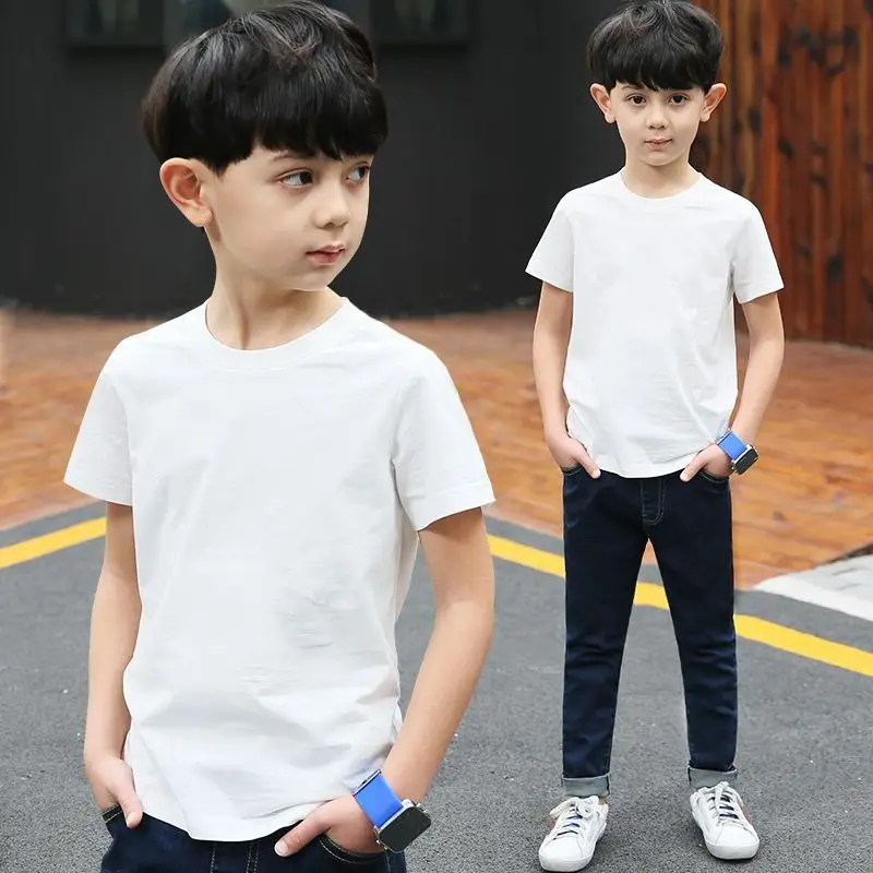 Children's White Cotton T-Shirt Short Sleeve Boys Girls - Image 2