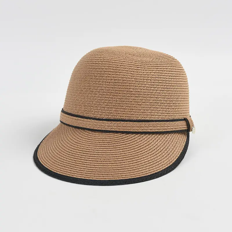 Women Straw Sun Hat with Black Trim - Image 3