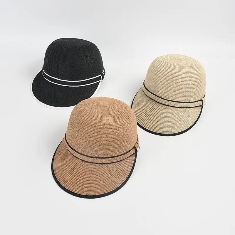 Women Straw Sun Hat with Black Trim - Image 4