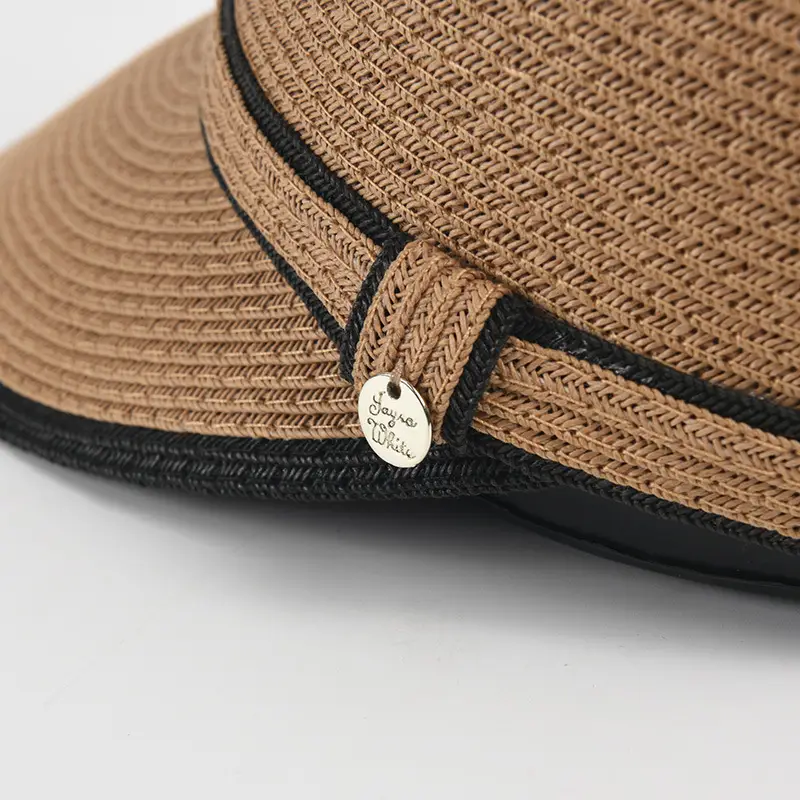 Women Straw Sun Hat with Black Trim - Image 5