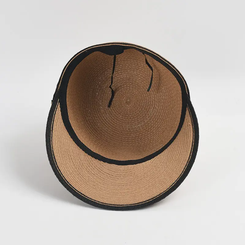 Women Straw Sun Hat with Black Trim - Image 6