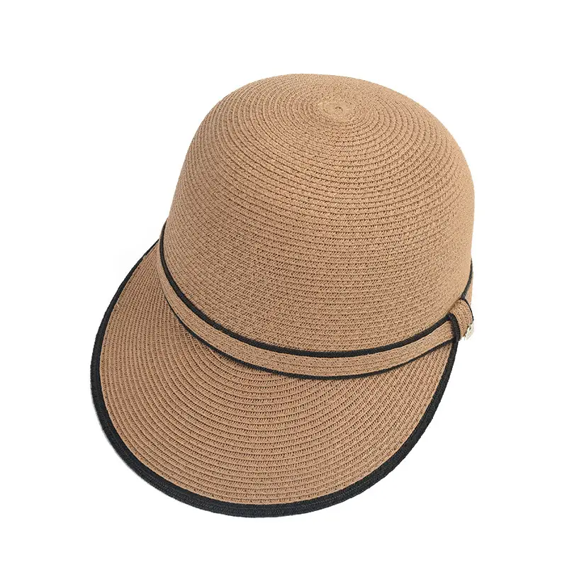 Women Straw Sun Hat with Black Trim - Image 7