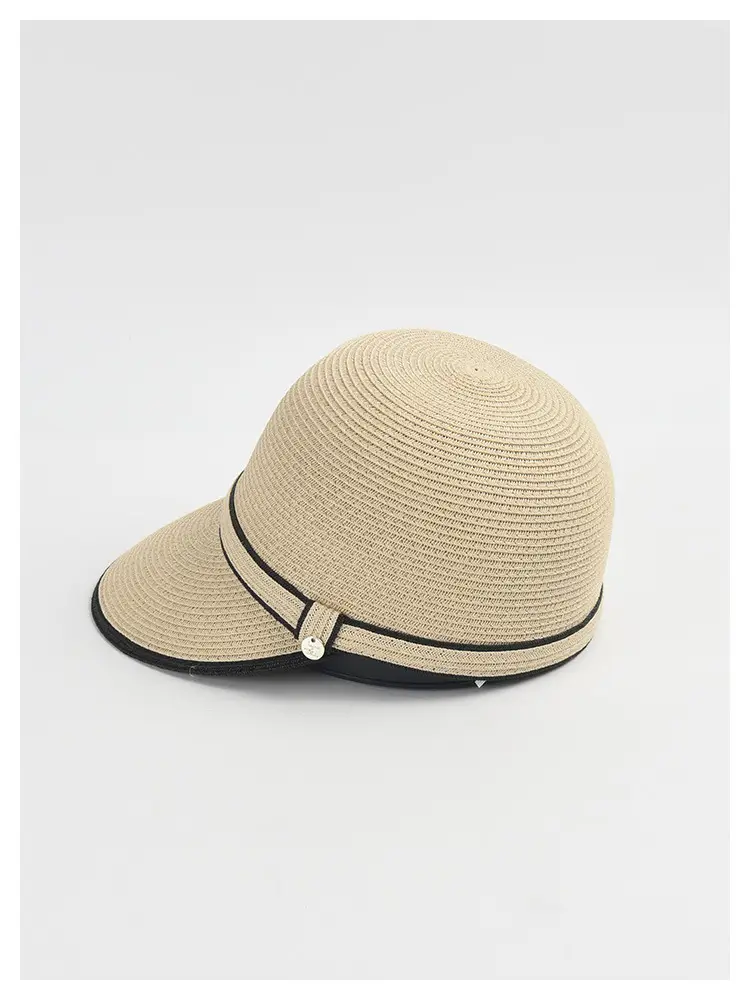Women Straw Sun Hat with Black Trim — feature 14