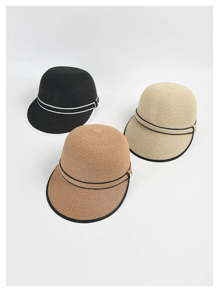 Women Straw Sun Hat with Black Trim — feature 3