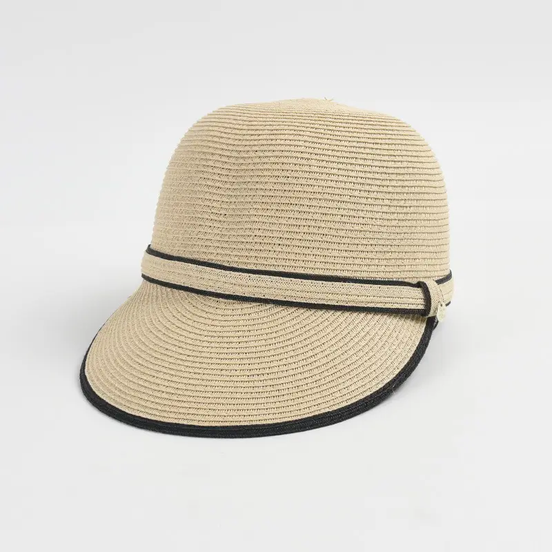 Women Straw Sun Hat with Black Trim - Image 2