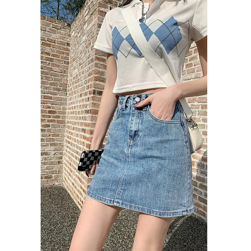 New Summer Korean Style Denim Skirt High Waist Short Hip Skirt
