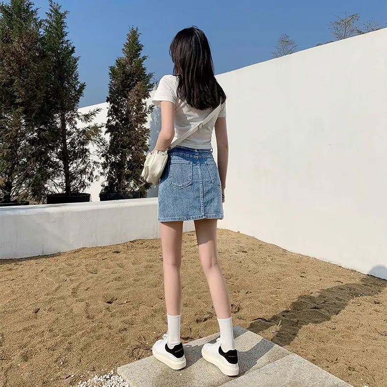 New Summer Korean Style Denim Skirt High Waist Short Hip Skirt