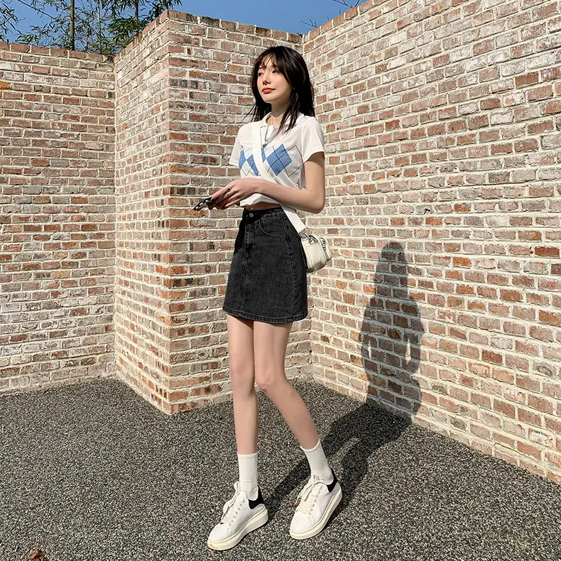 New Summer Korean Style Denim Skirt High Waist Short Hip Skirt