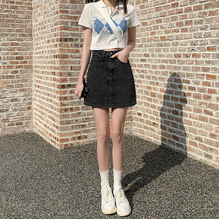 New Summer Korean Style Denim Skirt High Waist Short Hip Skirt