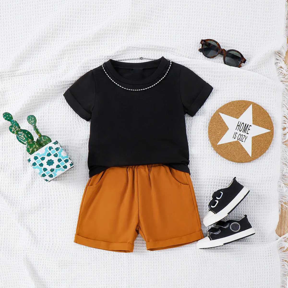 Baopin Boys Shorts Solid Orange Spring Summer — feature 1