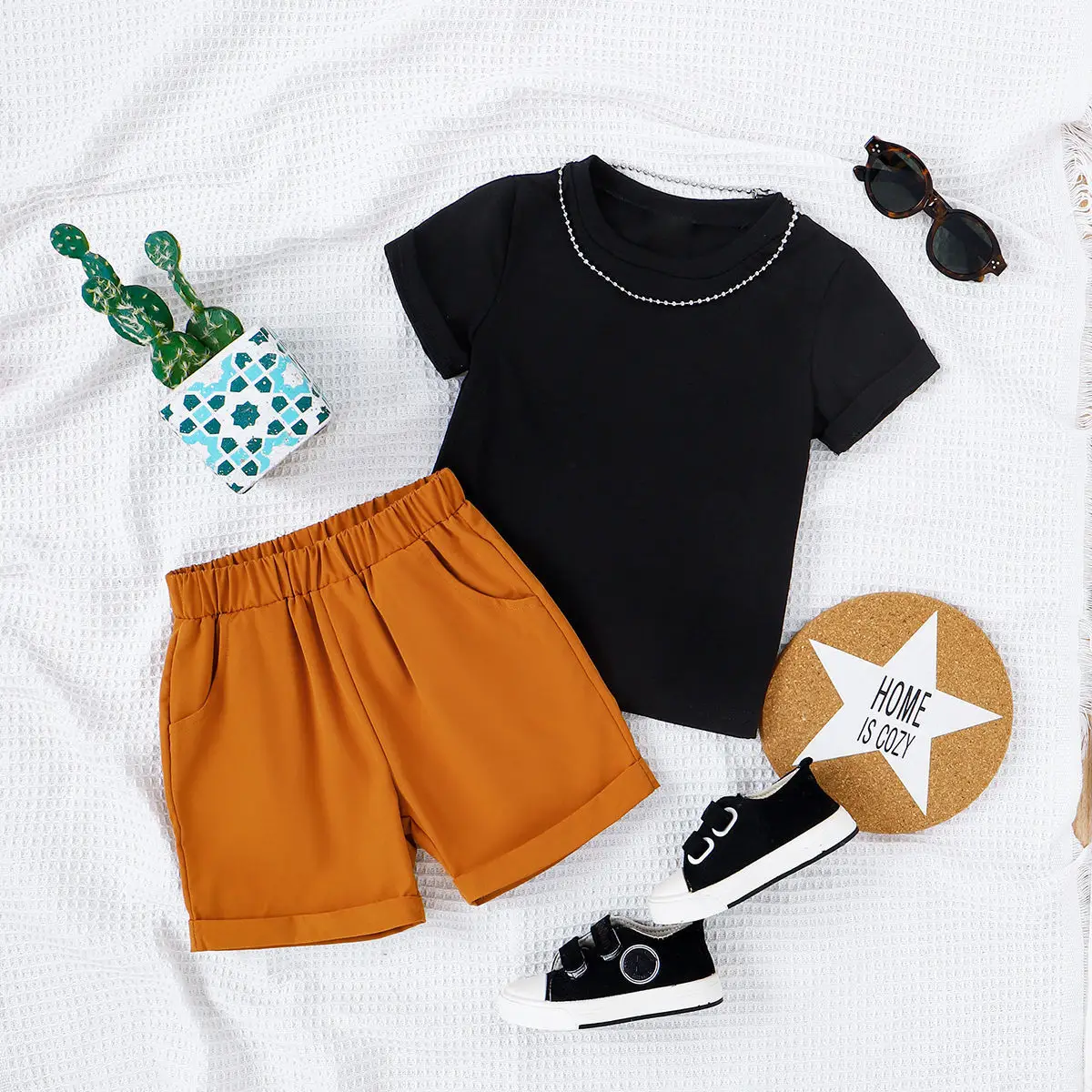Baopin Boys Shorts Solid Orange Spring Summer — feature 2