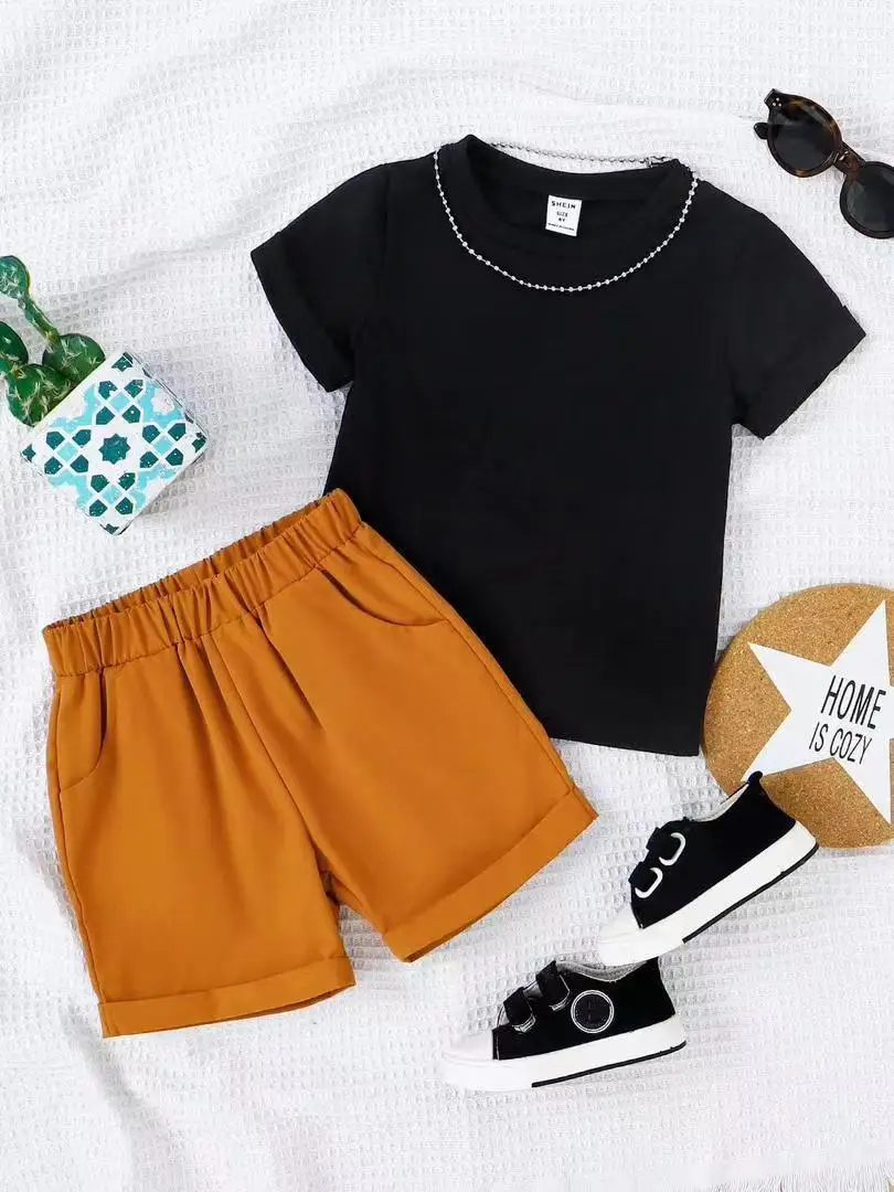 Baopin Boys Shorts Solid Orange Spring Summer