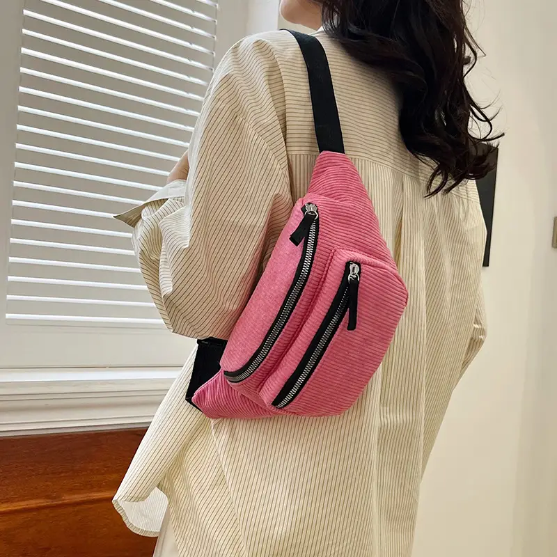Trendy Crossbody Bag for Women Yellow Zippered Waist Bag