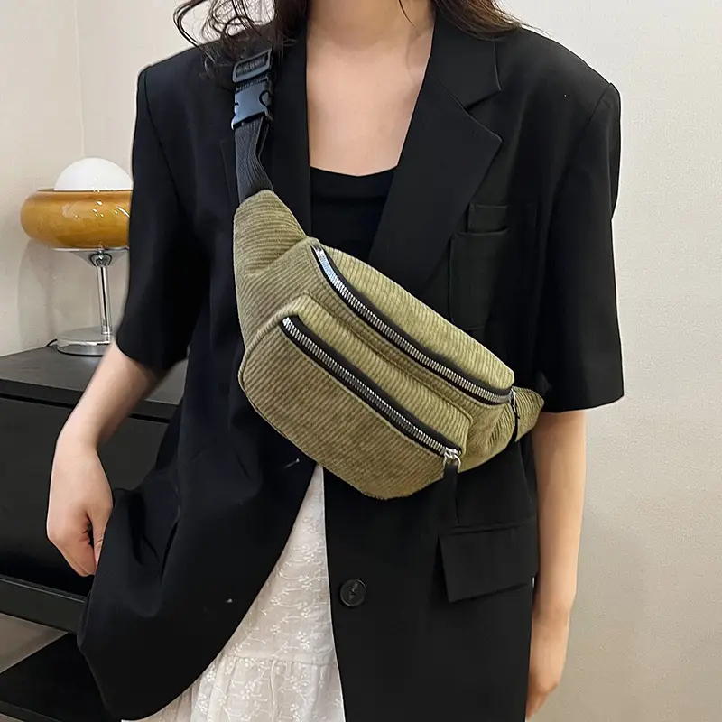 Trendy Crossbody Bag for Women Yellow Zippered Waist Bag