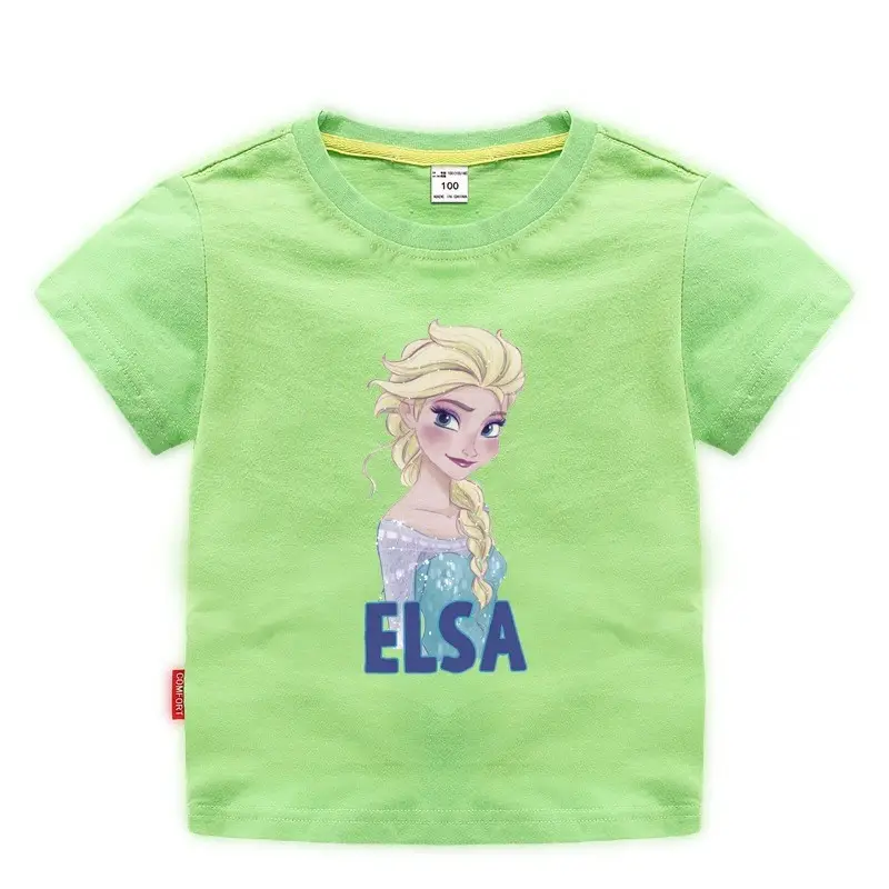 Girls Princess Printed Cotton T-Shirt Green 2023