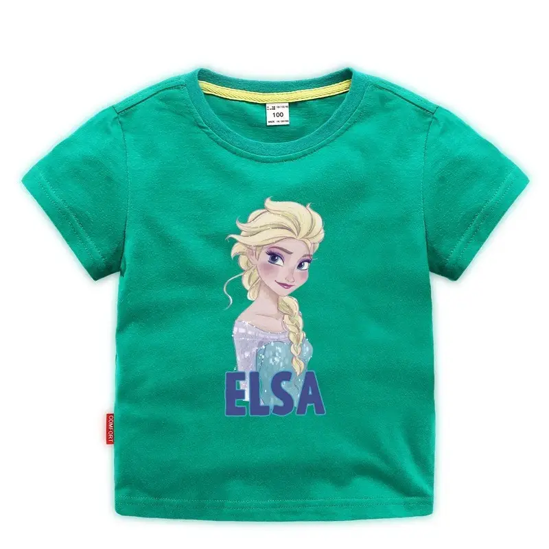 Girls Princess Printed Cotton T-Shirt Green 2023