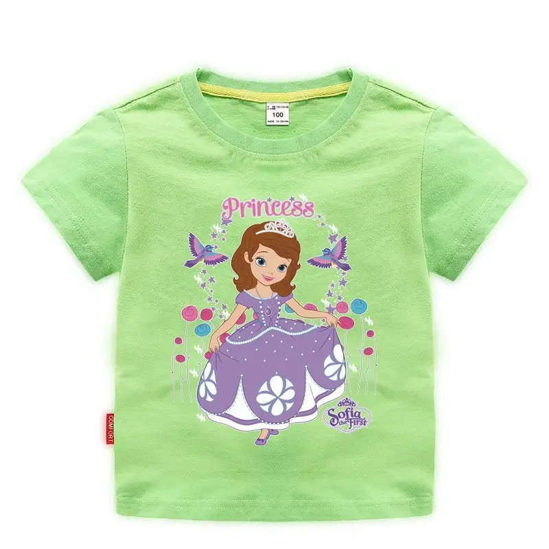 Girls Princess Printed Cotton T-Shirt Green 2023