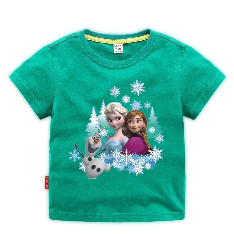 Girls Princess Printed Cotton T-Shirt Green 2023