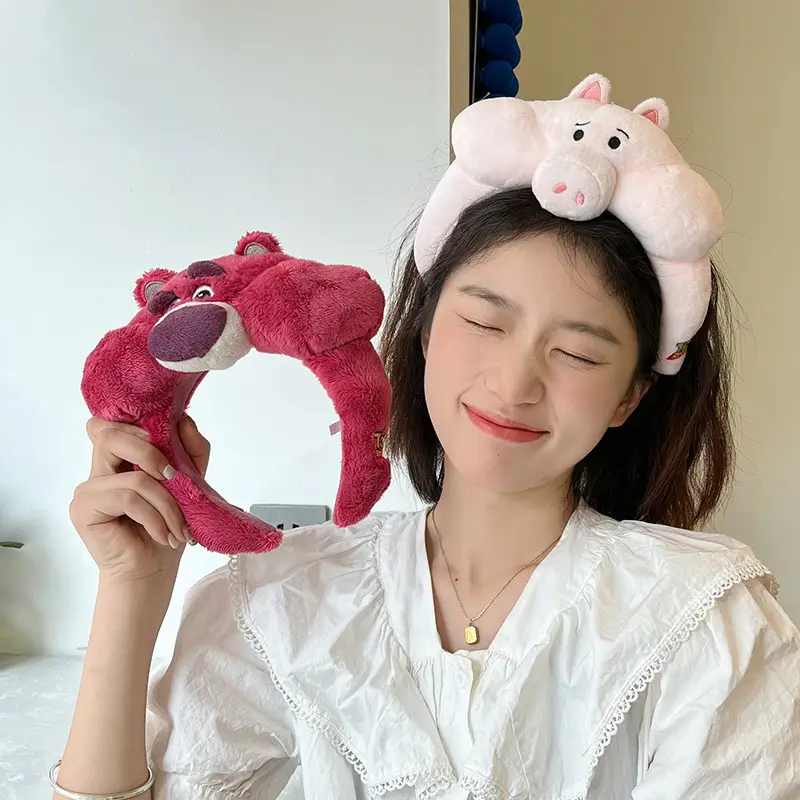 Pink Cartoon Bear Headband for Girls Plush Hair Clip - Image 8