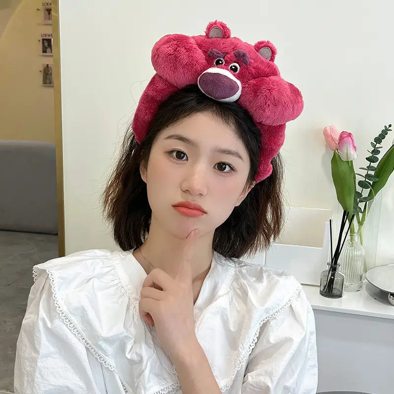 Pink Cartoon Bear Headband for Girls Plush Hair Clip - Image 9