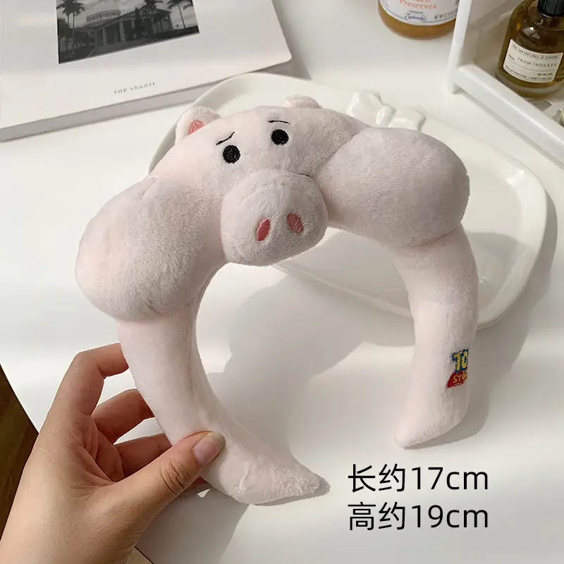 Pink Cartoon Bear Headband for Girls Plush Hair Clip - Image 2