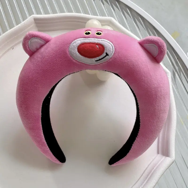 Pink Cartoon Bear Headband for Girls Plush Hair Clip - Image 3