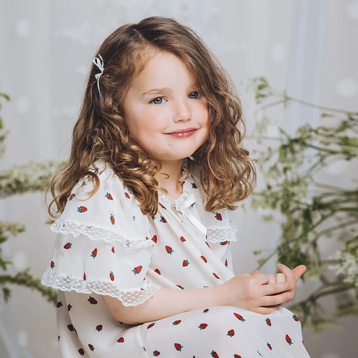 Girls Summer Pajamas Set White Red Dot Lace Short Sleeve - Image 6