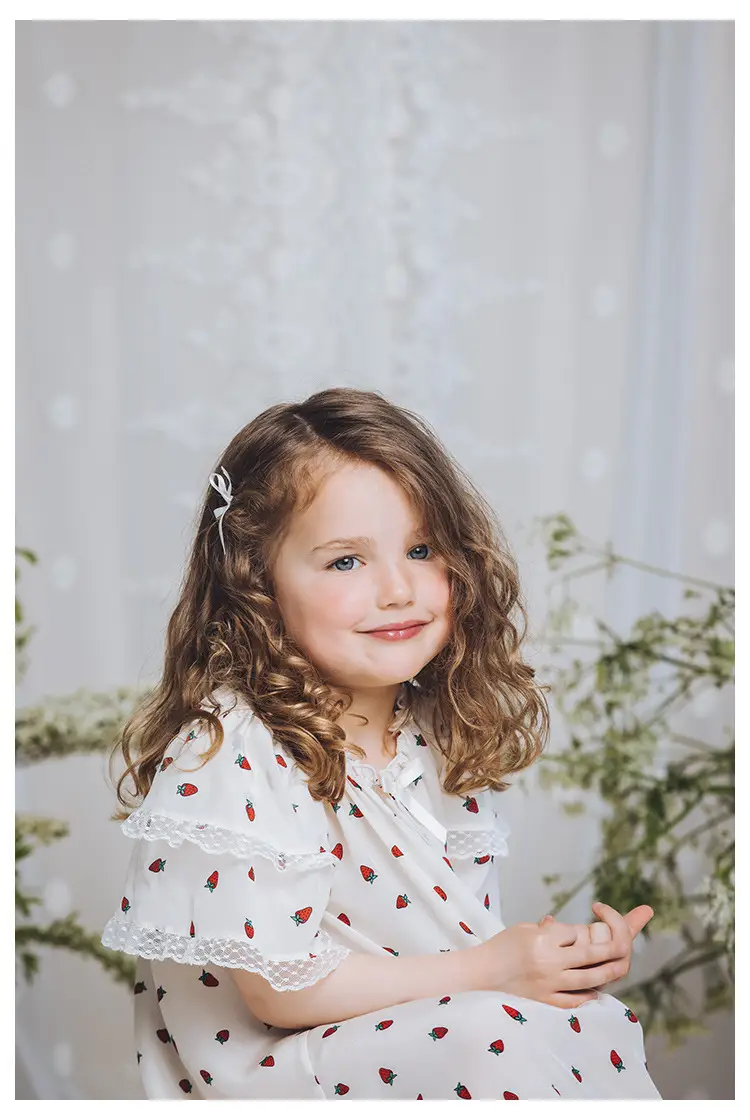 Girls Summer Pajamas Set White Red Dot Lace Short Sleeve — feature 10