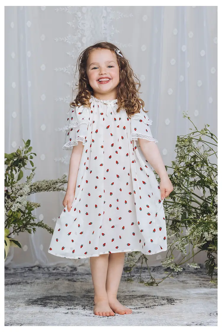 Girls Summer Pajamas Set White Red Dot Lace Short Sleeve — feature 8