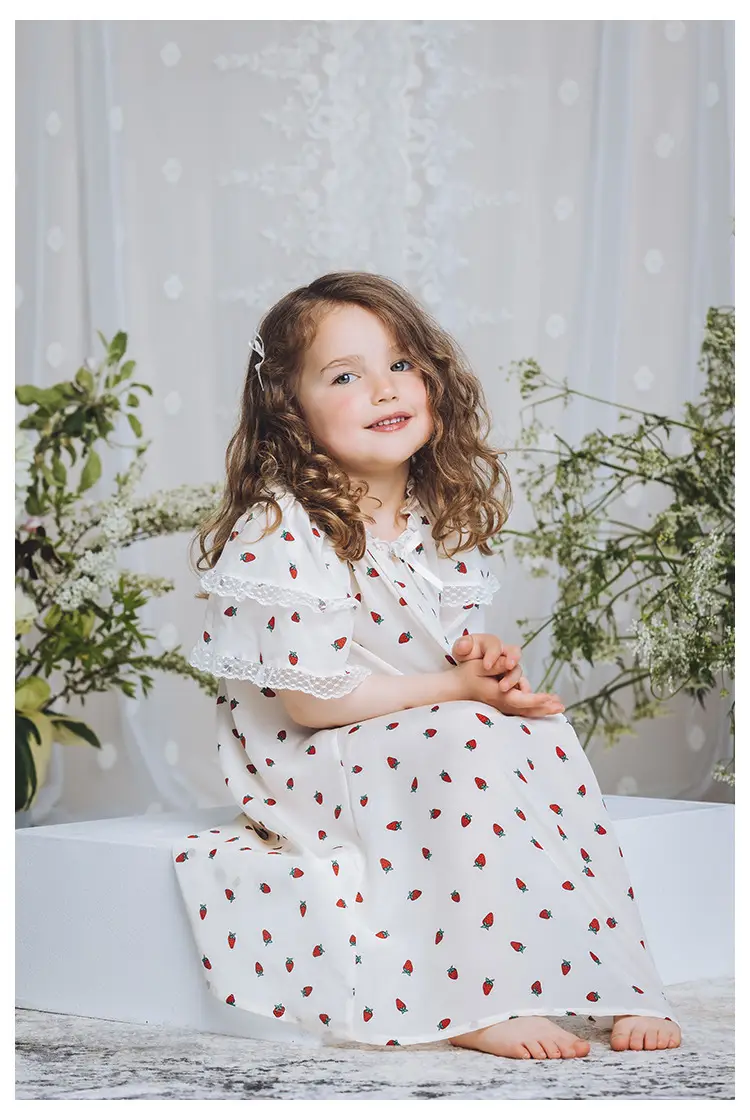 Girls Summer Pajamas Set White Red Dot Lace Short Sleeve — feature 9